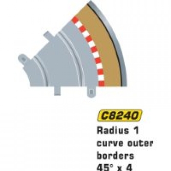 Scalextric Randstreifen mit Leitplanke Radiuns 1 45` 4er Pack  Art. 8240