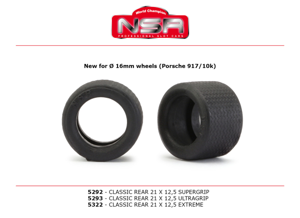 NSR, Cassic Reifen Supergrip  Ø21 X 12,5 4Stück 5292 für Porsche 917/10K
